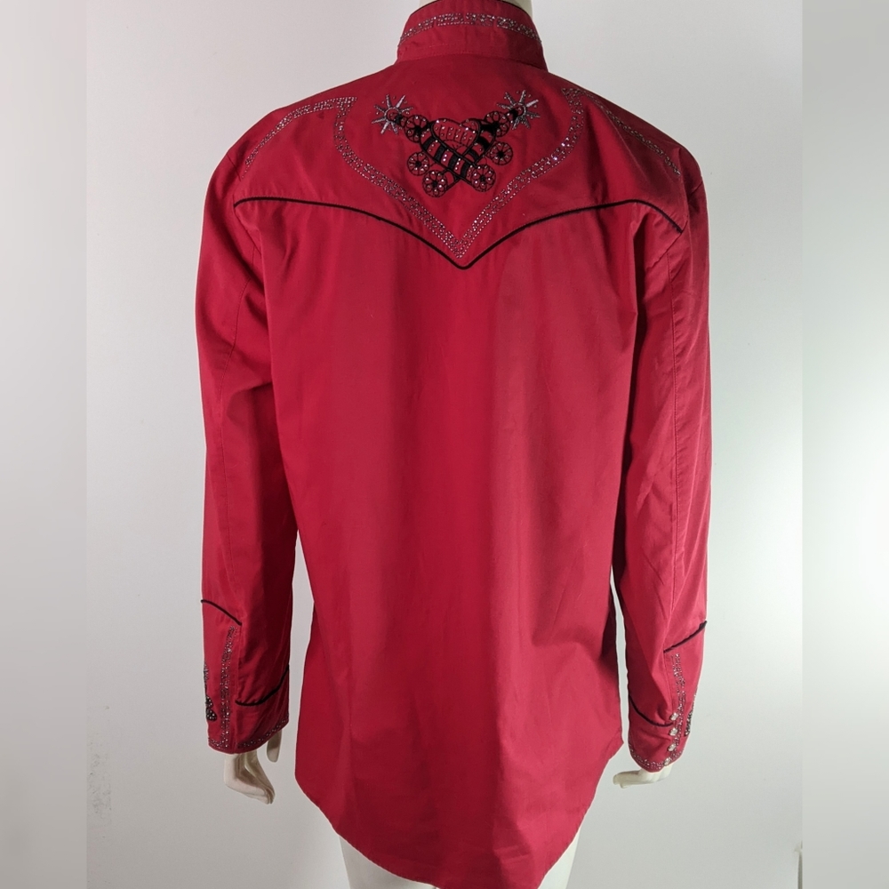 Unisex Red Western Pearl Snap Embellished Shirt Small Southwestern - Picture 6 of 11